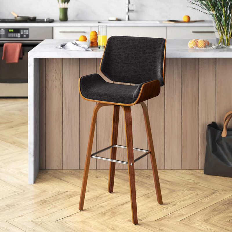 Borica 29.92" Swivel Fabric Bar Stool, Hemp Fabric-Dark Grey
