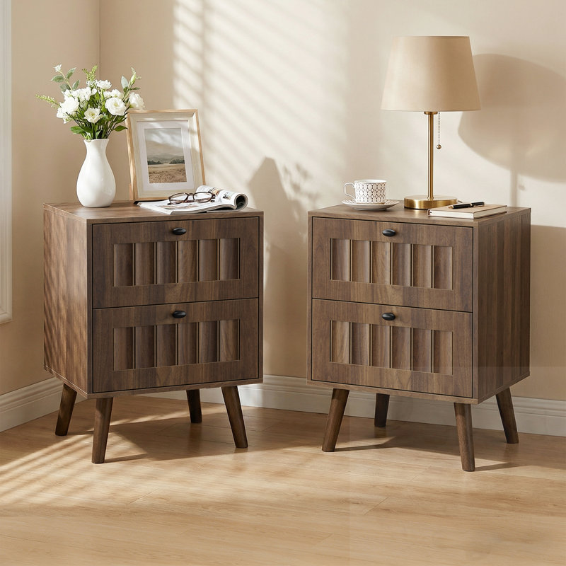 Table de chevet en bois avec 2 tiroirs (ensemble de 2)