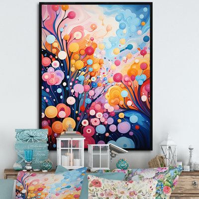 «Rose and Blue Botanical Abstracts Wonderland III», art mural botanique