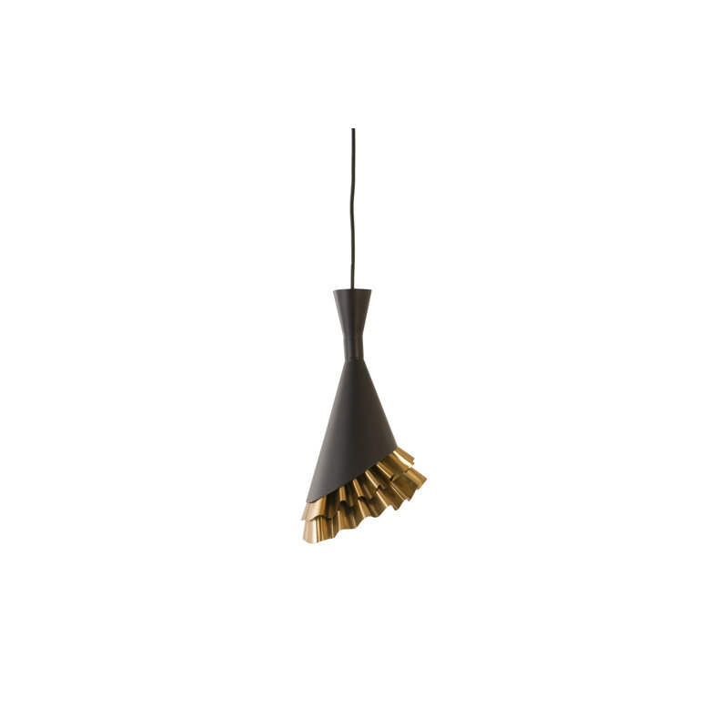 Ruffle 1 - Light Unique Cone Pendant, Black/Brass