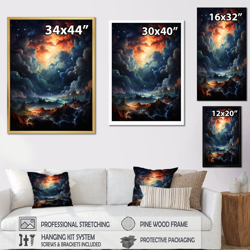 «Galaxy Celestial Fireworks V», reproduction d'art sur toile, Encadrement doré, H 32 po x l 24 po x P 1 po