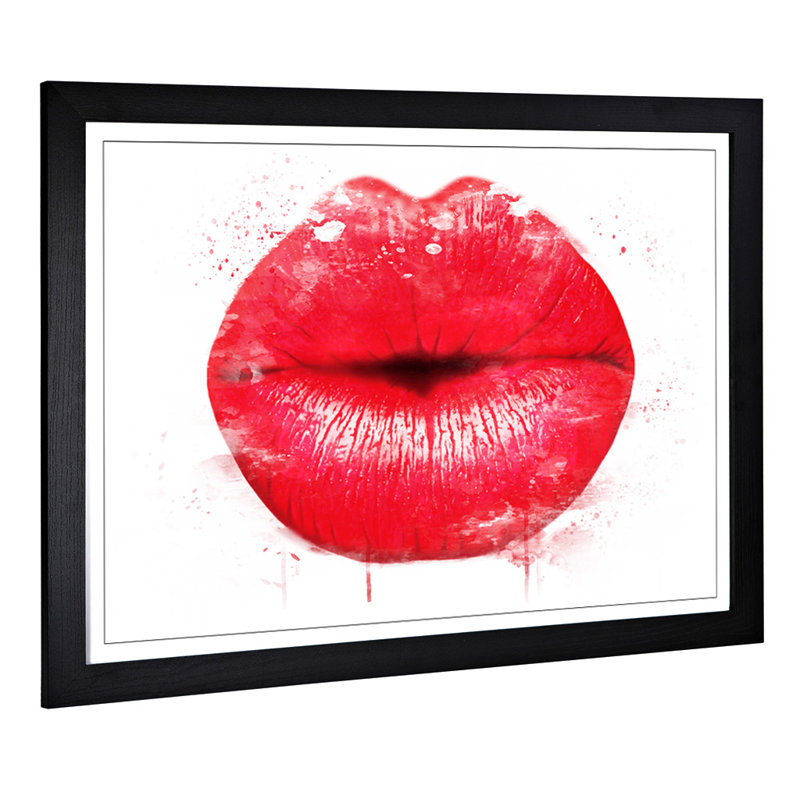 Red Lips Kiss - Wall Art, 45cm H x 62cm W, Framed Picture