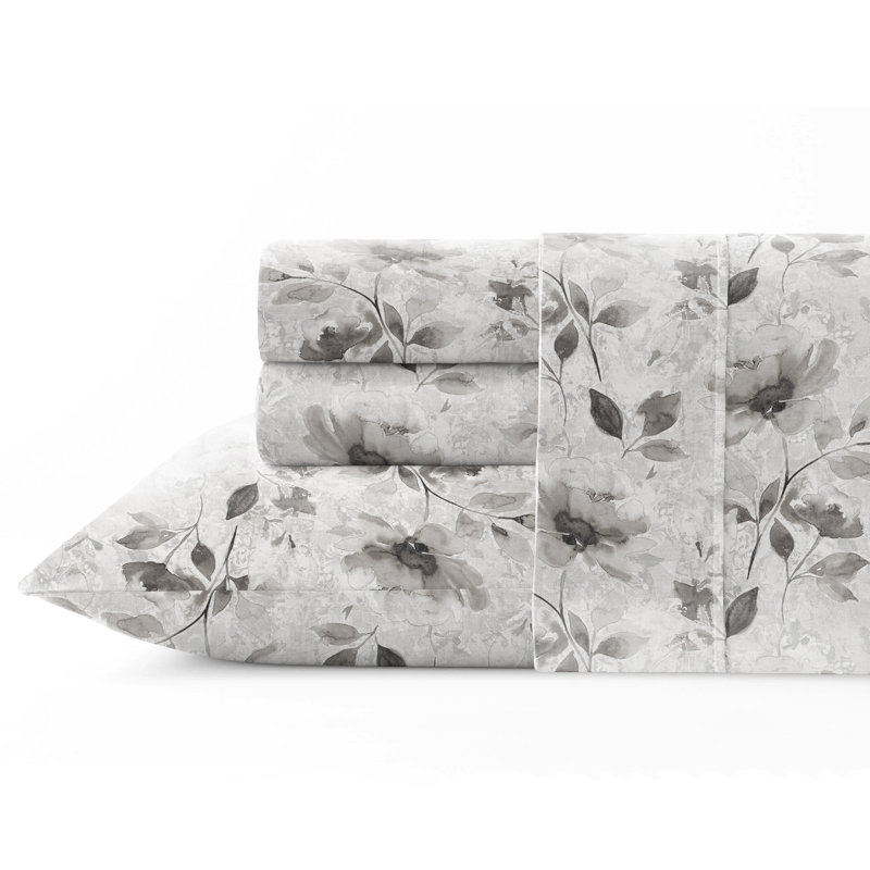 Ensemble de draps en percale de coton 3 pièces Pointe Long, Ensemble de draps pour lit simple très long, Jardin de nuit