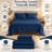 Queen Organic Cotton Percale Sheet Set with Deep Pocket Fitted Sheet, Navy, 4 Piece