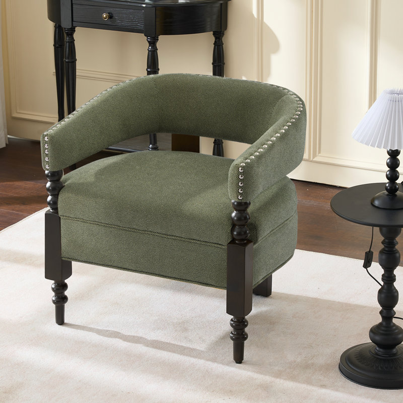 Barrel Upholstered Armchair, Green