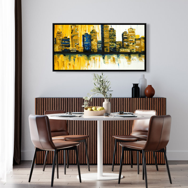 Yellow abstract skyscrapers - 24"x48" Framed canvas