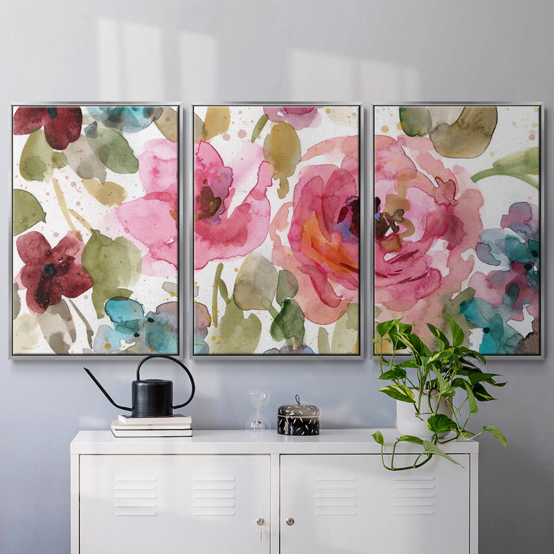 «Garden Palette I», reproduction sur toile flottante 3 pièces, Argent, H 40 po x l 78 po x P 2 po