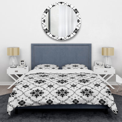 Ensemble de housse de couette moderne noir et blanc quadrilobe III