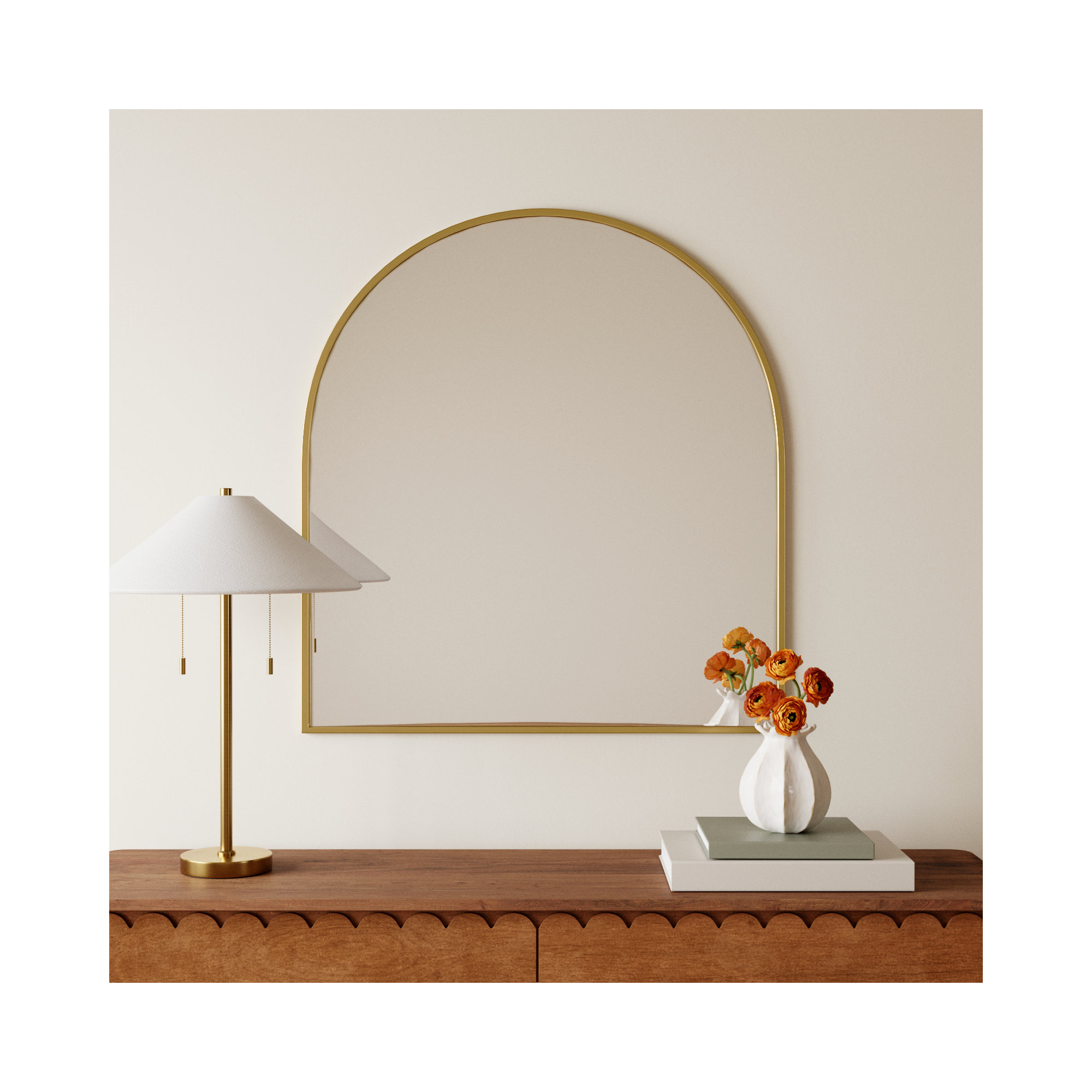 Sabine Metal Arch Wall Mirror, Brass, 36" x 33"