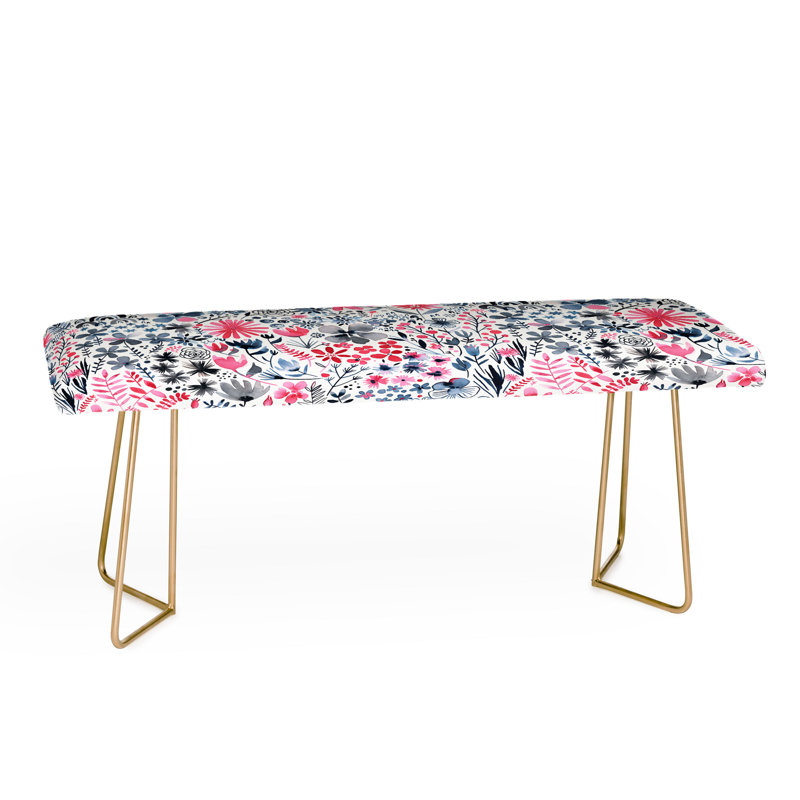 Ninola Polyester Upholstered Bench, Pink/Black/Floral