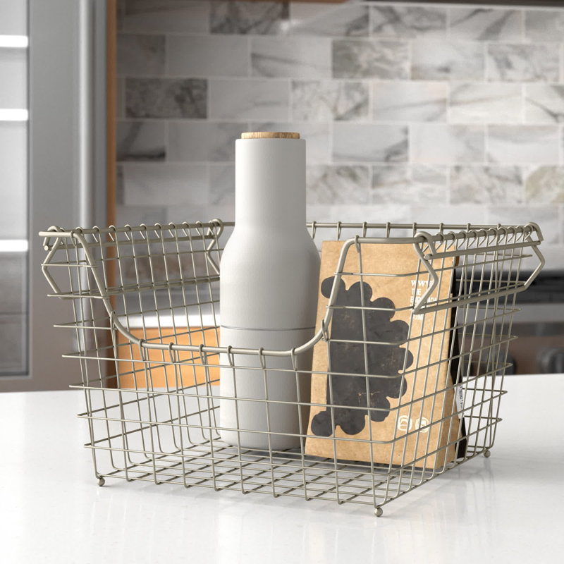 Panier en métal empilable Albie, H 8,25 po x l 10,25 po x P 12,75 po, Nickel satiné