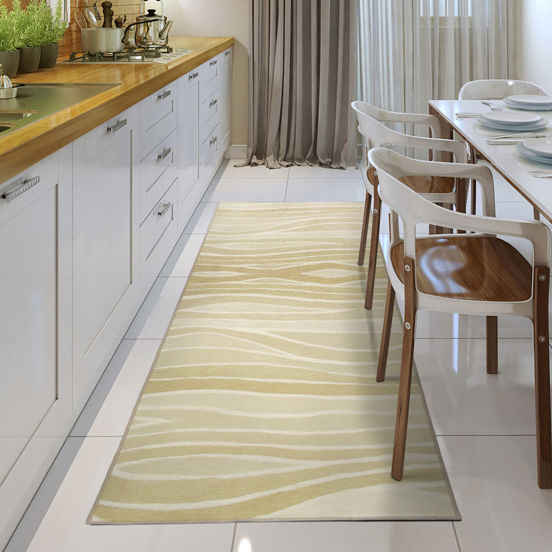 Waves Natural Performance Flatweave Washable Abstract Indoor / Outdoor Rug, Runner 2'6" x 7'