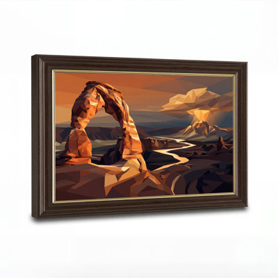 Arche rocheuse orange low poly dans un paysage de montagne désertique - Toile murale