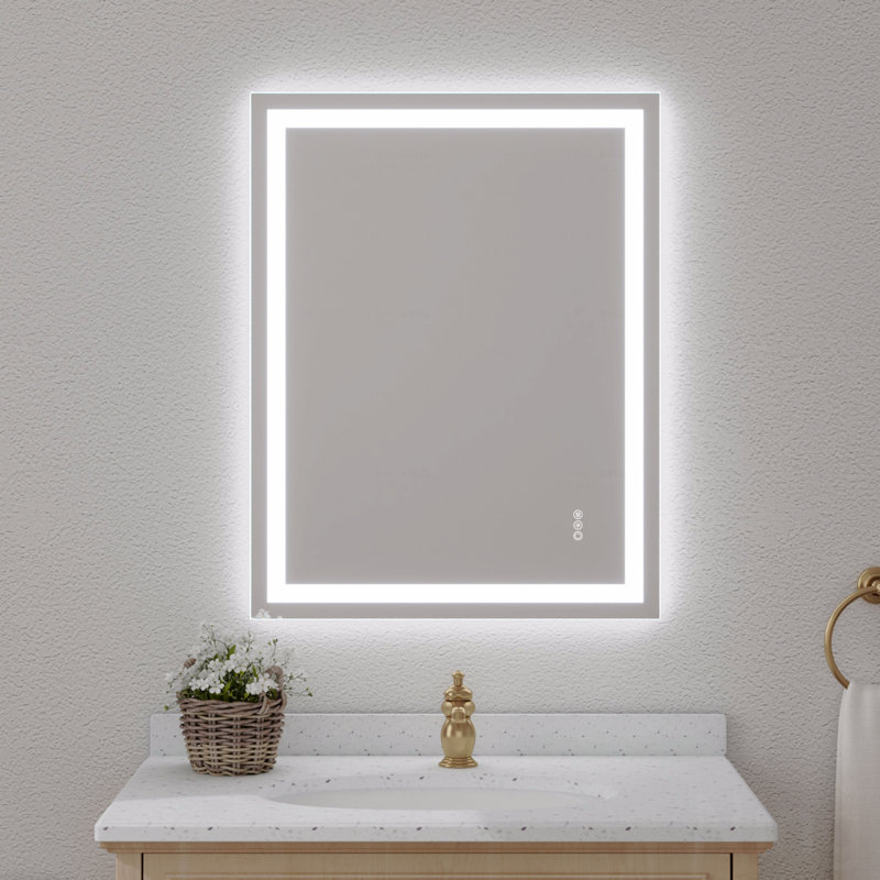 Frameless Tempered Mirrordual Led Light Stripsfront And Back Lighting, 28" x 36"