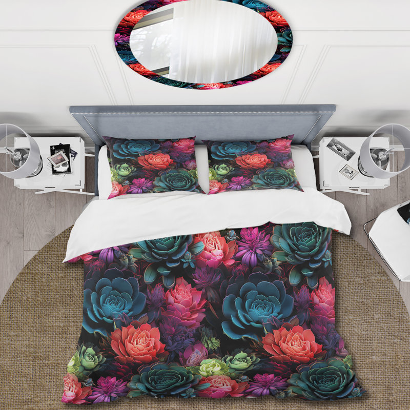 Neon Succulents Botanical Pattern - Ensemble de housse de couette botanique