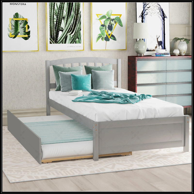 Base de lit simple avec lit gigogne en bois, Gris