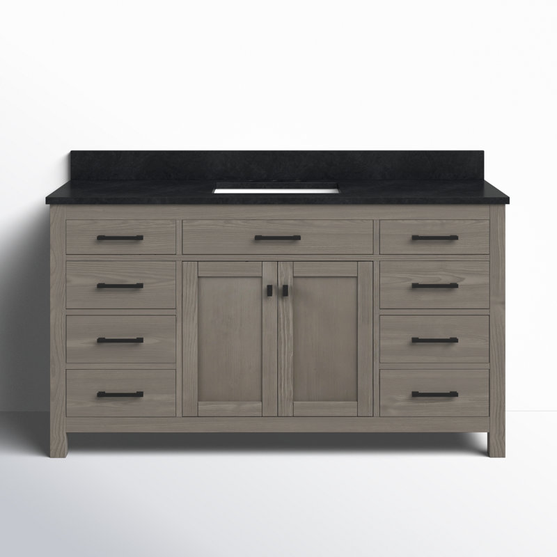 Meuble-lavabo simple 60 po Ajiya, Gris texturé, Calcaire bleu