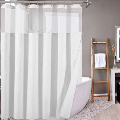 Cotton Blend Honeycomb Waffle Shower Curtain With Snap-In Liner