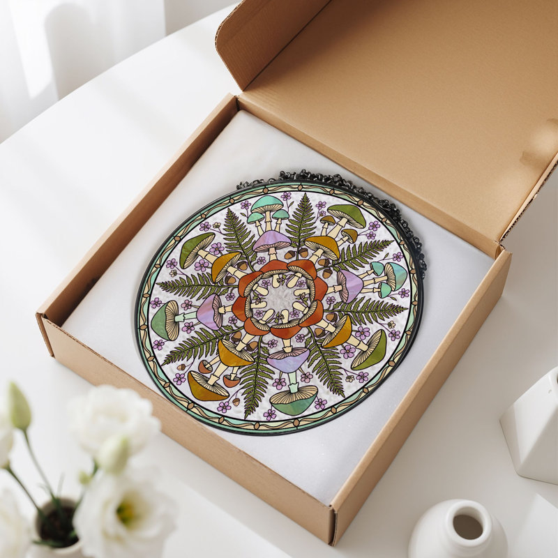 Panneau de vitrail Mushroom Mandala, 7,8 heures, H 7,8 po