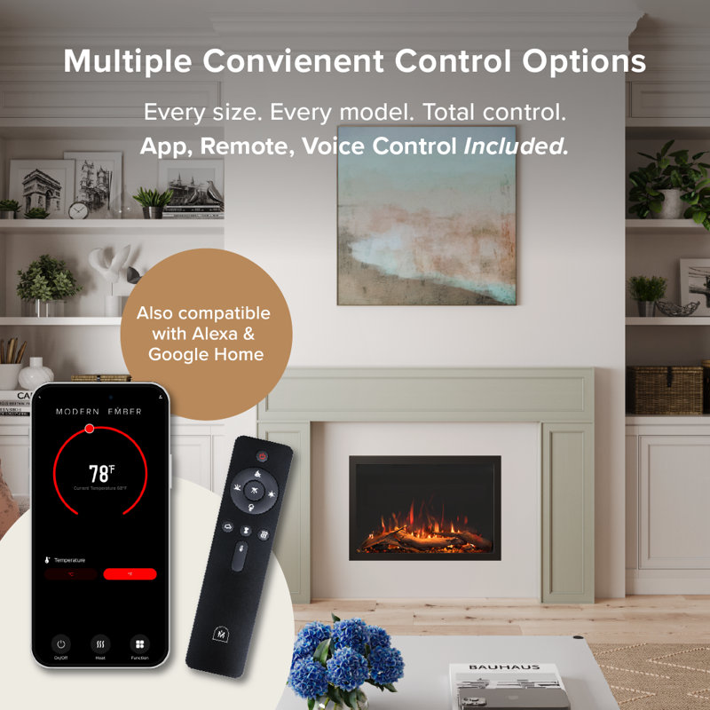 33.87 W Electric Smart Fireplace with Heat, 26" W