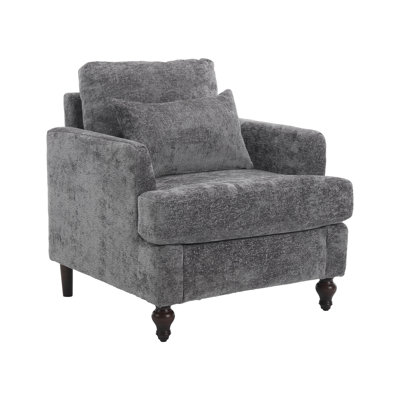 Mid Century Modern Tufted Club Chair, Chenille Upholstered Accent Lounge Chair With Studded Detail, Scooped Arms & Solid Wood Frame For Living Room, B