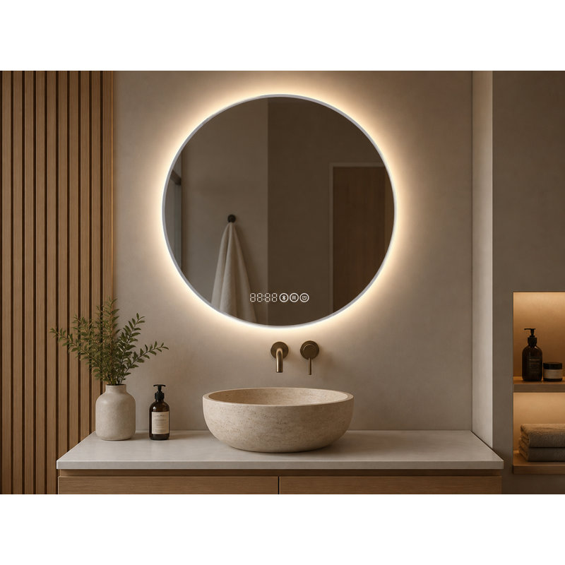 Apollo Round Backlit Led Bluetooth Mirror, 30" x 30"