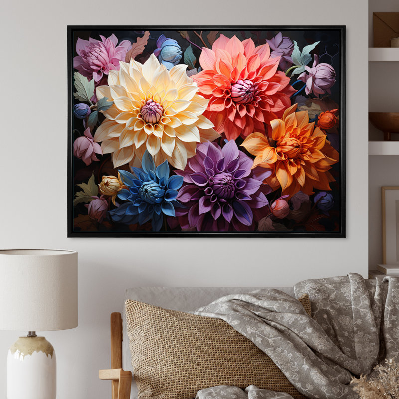 Dahlia Dreams II sur impression sur toile, Cadre flottant noir, H 30 po x l 40 po x P 1,5 po