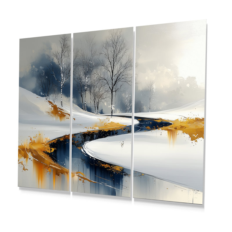 «Gold Frosted Morning I», ensemble d'art mural de Noël, Métal métal, H 28 po x l 36 po x P 1 po