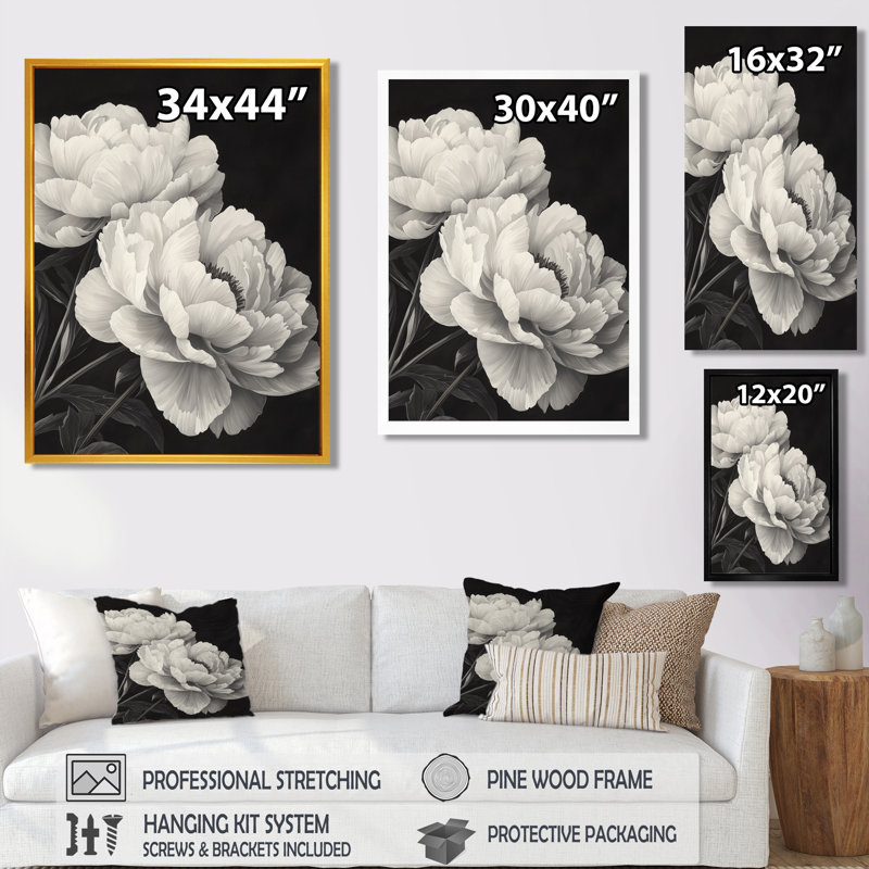 Bagby - Art mural floral, H 44 po x l 34 po, Noir, noir, noir, noir, Reproduction encadrée d'une seule photo