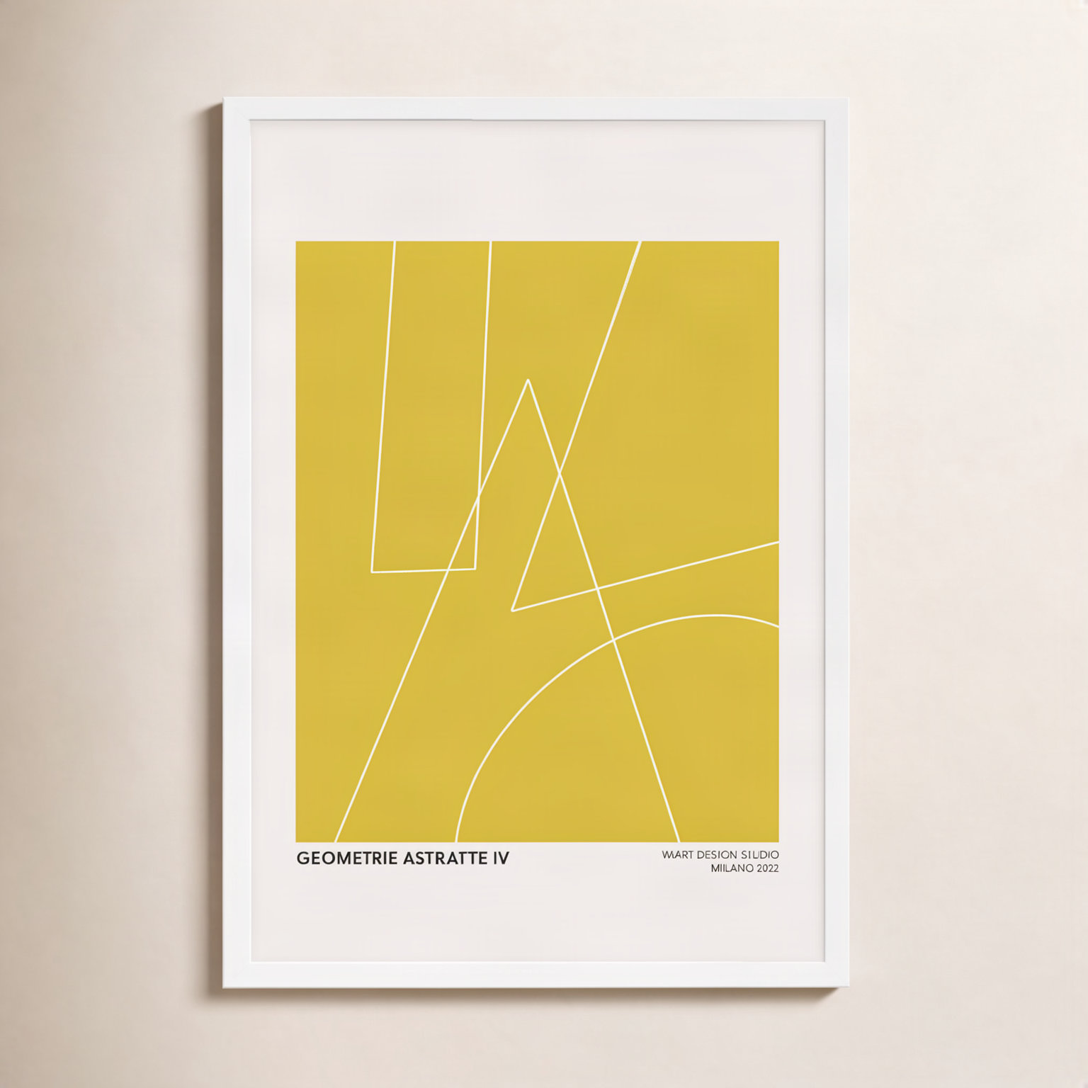 Caila "Geometric Abstraction in Yellow" Print, 25" H x 17.5" W x 1.25" D, White