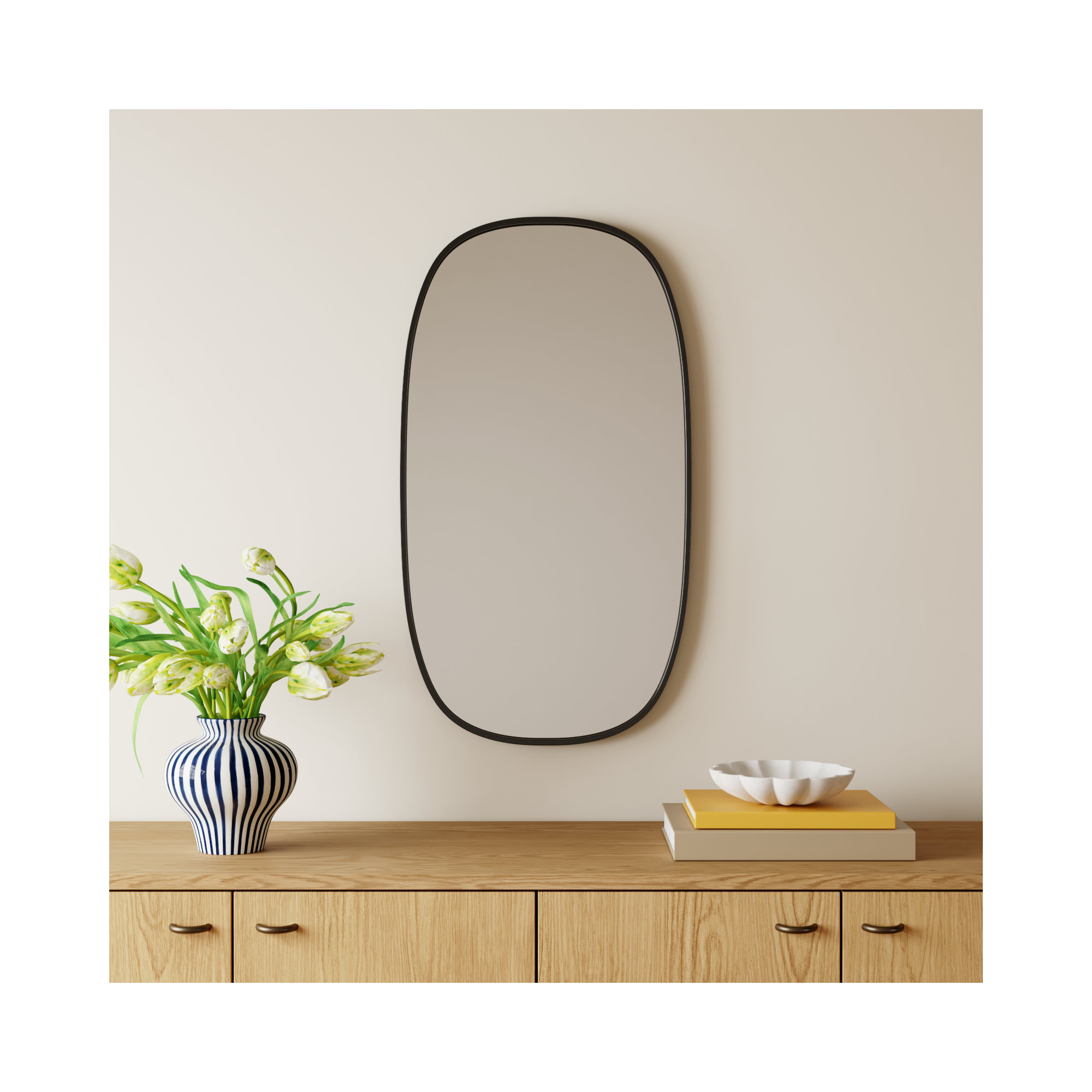 Sabine Metal Curved Oval Wall Mirror, 36" x 20", Black