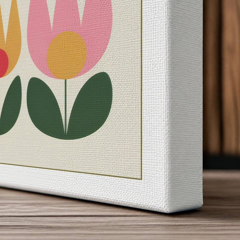 Stylized Tulip Composition Mid-Century - Wrapped Canvas, 36x24 - 91.4 x 61.0 cm, White Border