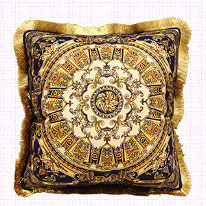 Dimitrov Embellished Throw Pillow, Blue Gold, Polyester