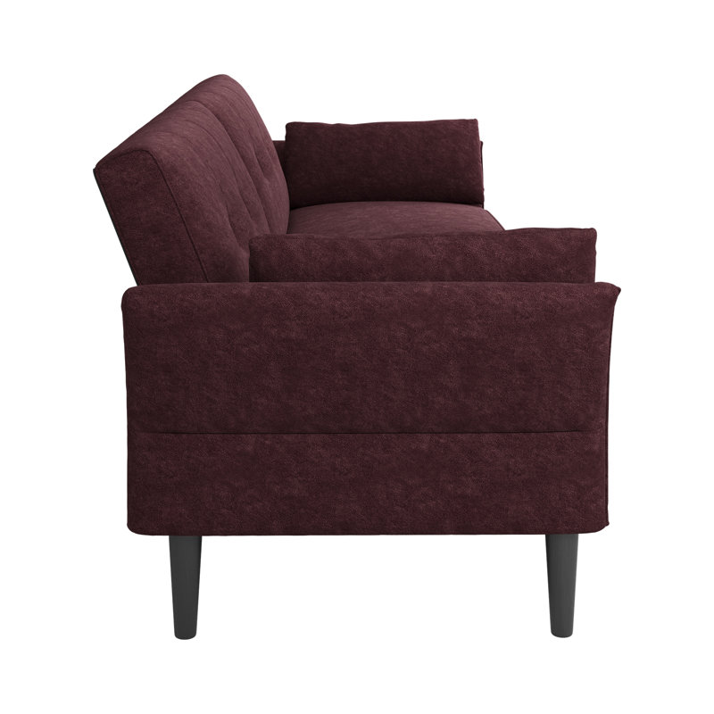 Canapé convertible en velours 89 po, canapé-lit futon avec 2 coussins carrés, dossier réglable et accoudoirs pour le salon