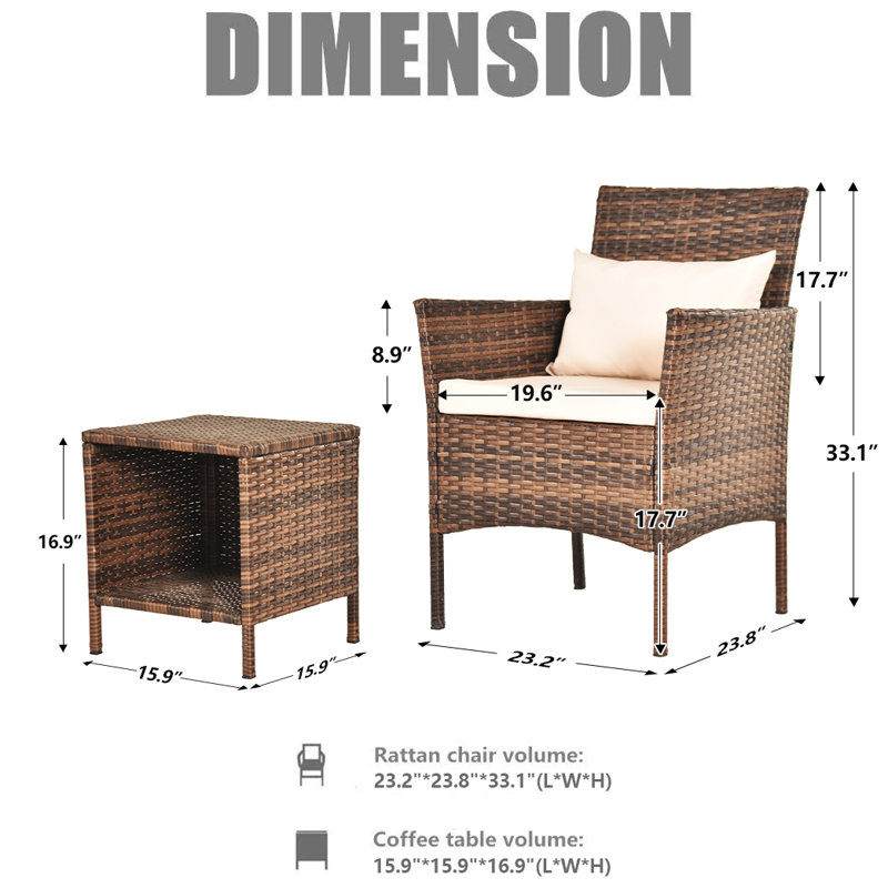 Aanand Wicker 2 - Person Patio Conversation Set with Cushions, Beige, Brown