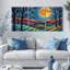 Paysage abstrait avec lune et arbres, reproduction d'art sur toile tendue sur toile, ensemble de 3-251469203