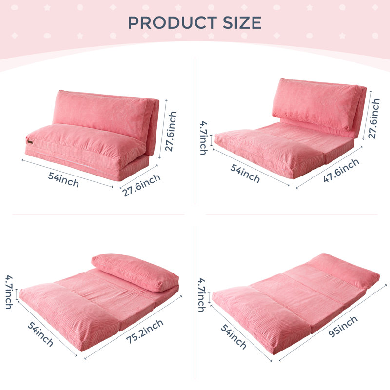 Holly-Madison Bean Bag Floor Sofa Bed, Pink Corduroy, 4.7" H x 54" W x 95" D