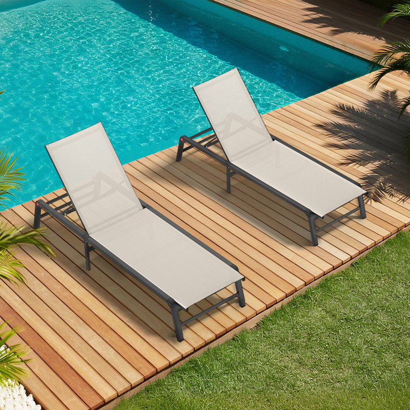 Chaise longue d'extérieur sans assemblage, ensemble de 2 chaises d'extérieur en aluminium, chaise longue de piscine à dossier ajustable et à dossier réglable