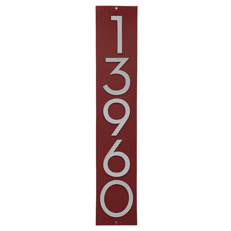 Plaque d'adresse verticale flottante 4 po (5 chiffres), Rouge brique, Argent, Oui