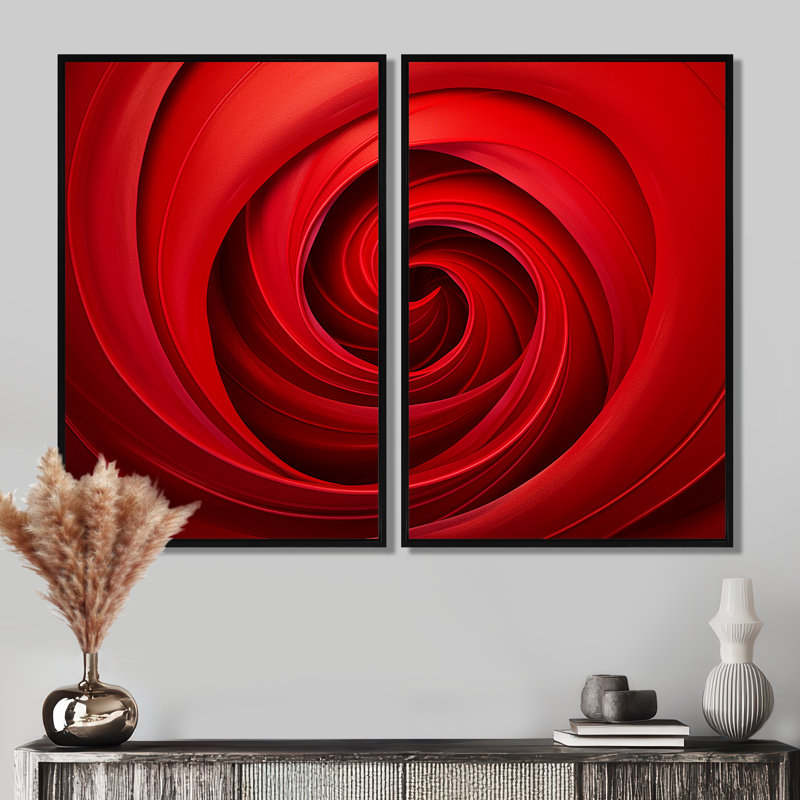 Red Perpetual Pulse Vortex I - art mural rouge, 36" H x 48" W, Impression encadrée flottante, Black