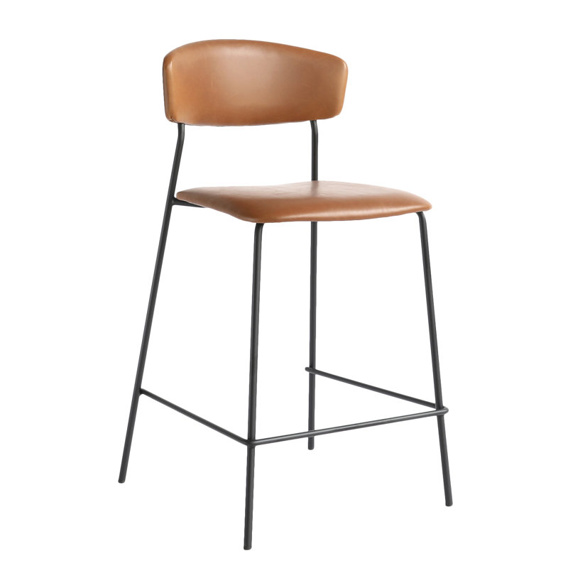 Upholstered Faux Leather Counter Stool with Steel Frame, Cognac, Counter Stool (26.5” Seat Height)