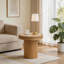 Table d'appoint ronde 19,49 po avec plateau en pierre frittée et base en panneau de fibres à densité moyenne, table d'appoint moderne pour le salon et la chambre à coucher, naturel-126446964