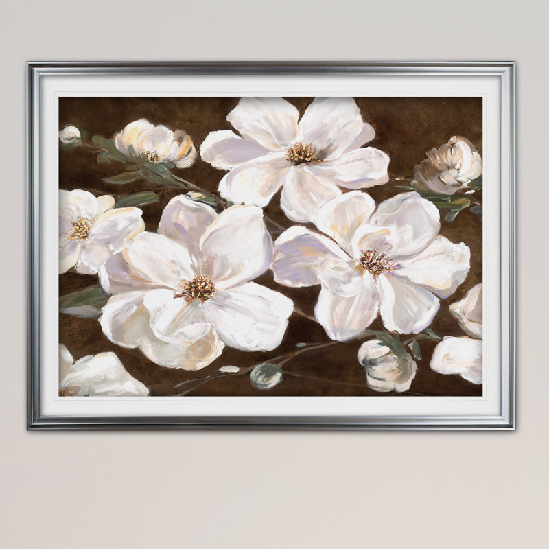 Blanc chocolat en fleurs I - reproduction de cadre photo, H 30 po x l 40 po x P 1,5 po, Argent