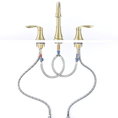 Robinet de lavabo espacé 8 po en or brossé - 2 leviers, 3 trous, bec pivotant sur 360 °, raccord pour surface lisse