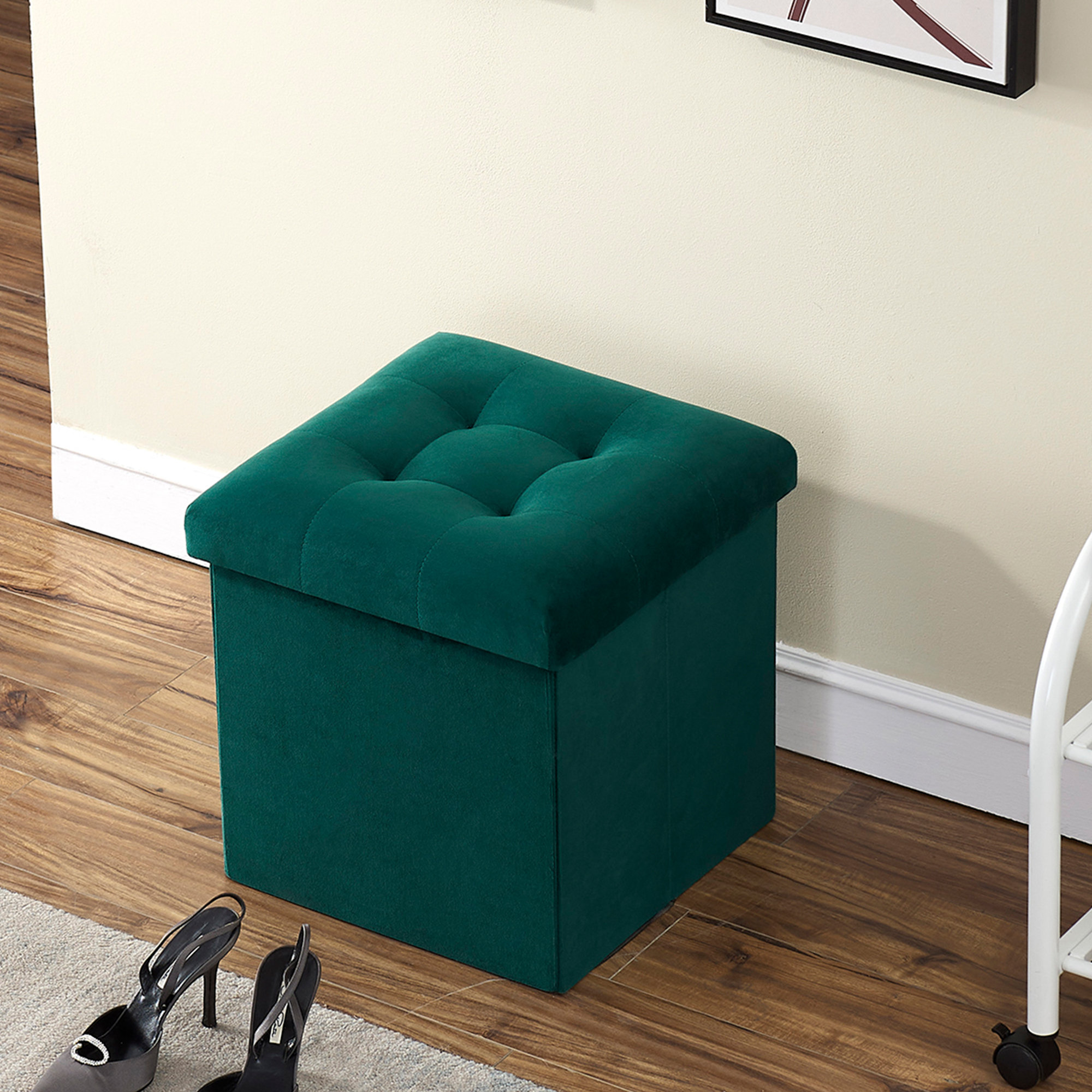 VECELO Storage Ottoman, Foot Rest Stool Footstool Ottoman, Small Squar