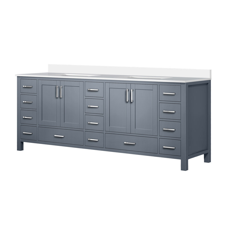 Double Bath Vanity with White Quartz Top, Dark Gray