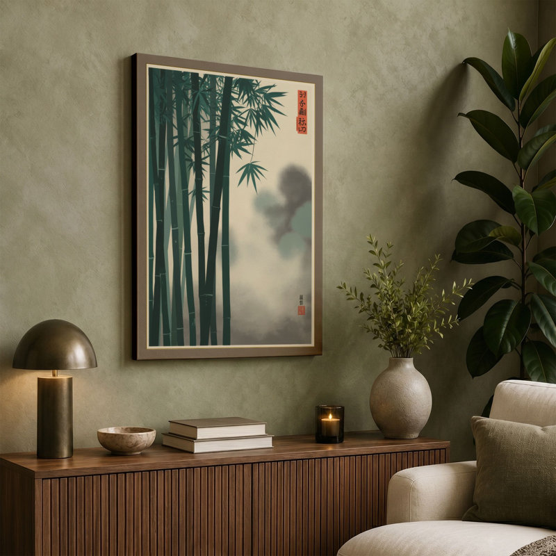 Bamboo in Mist Japandi - Wrapped Canvas, 30x20 - 76.2 x 50.8 cm, Taupe Border