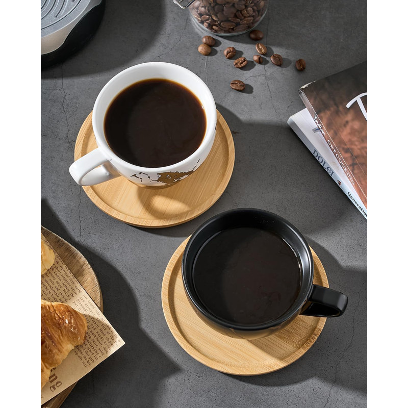 Stackable Coffee Mugs and Saucer with Metal Stand Set of 4, White