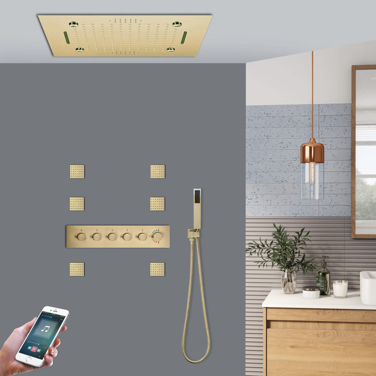 Matera Brushed Gold Thermostatic Phone Controlled Shower Modern Smart Design with Precise Control