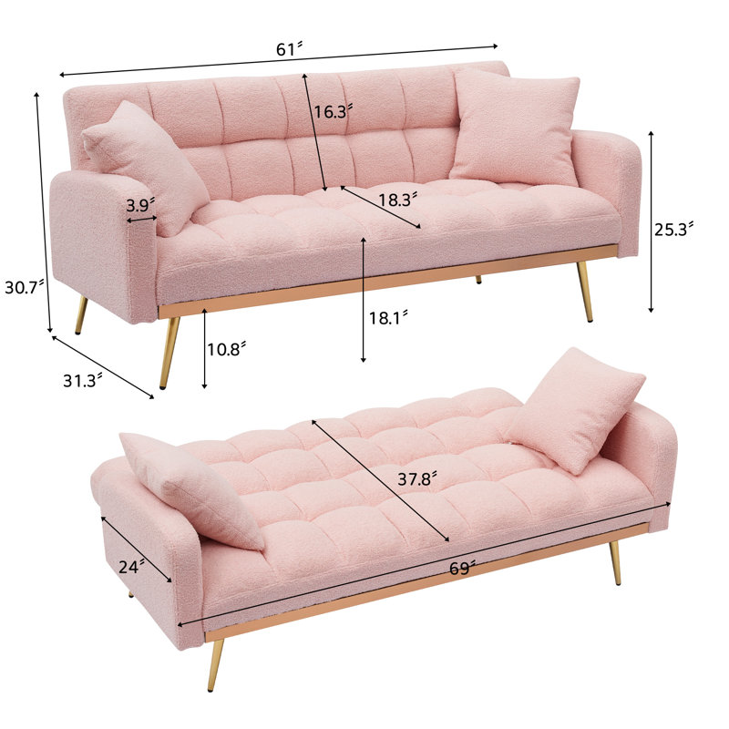 Canapé-lit 69 po Modern, Velours rose